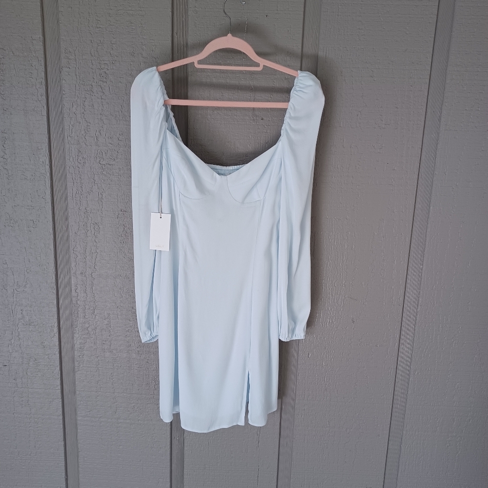 Aritzia Wilfred Novella Mini Dress Size 8 Women Puff Sleeve In Snowmelt Blue